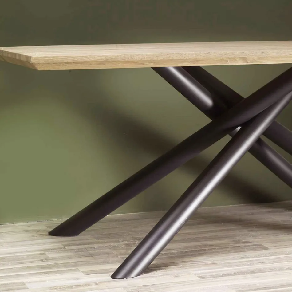 Mesa de Comedor en MDF Efecto Madera y Base Metálica Negra - Sunset Viadurini