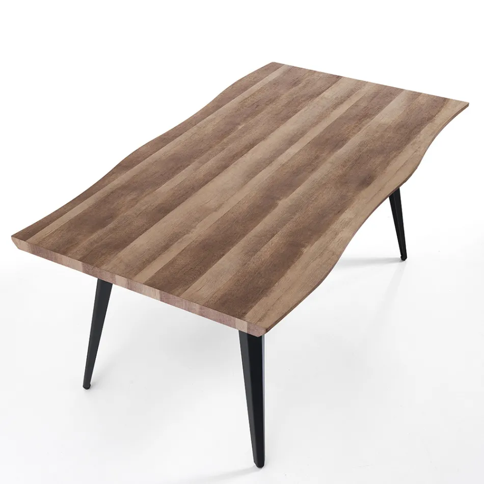 Mesa de comedor en acabado roble Mdf y acero negro mate - Gherardo Viadurini