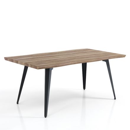 Mesa de comedor en acabado roble Mdf y acero negro mate - Gherardo Viadurini