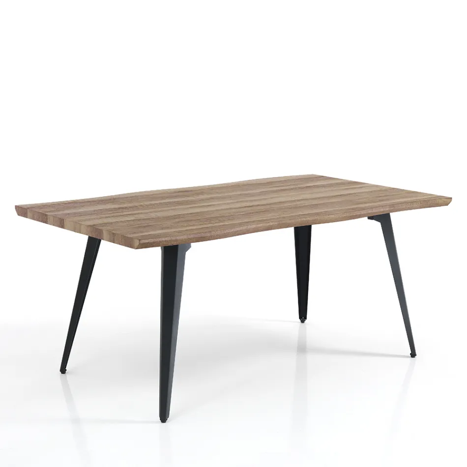 Mesa de comedor en acabado roble Mdf y acero negro mate - Gherardo Viadurini
