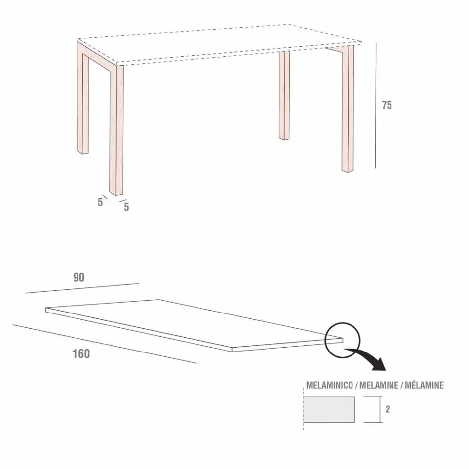 Mesa de comedor en melamina y metal pintado Made in Italy - Remigio Viadurini