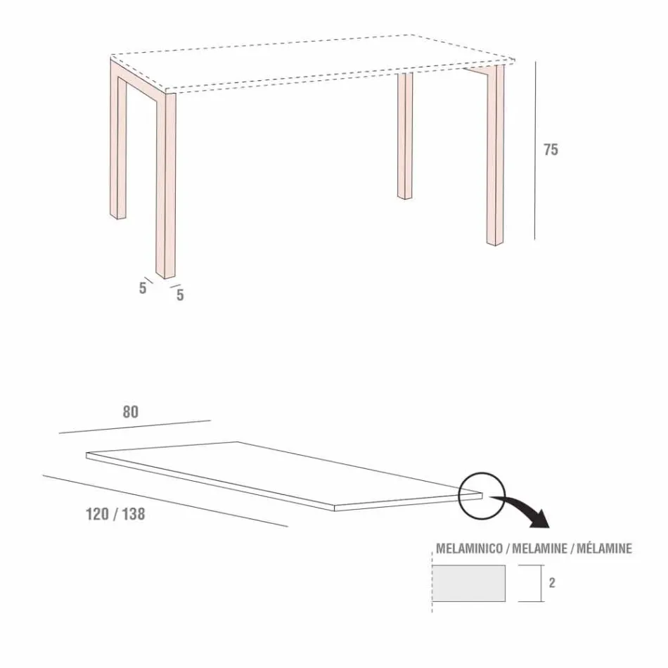 Mesa de comedor en melamina y metal pintado Made in Italy - Remigio Viadurini