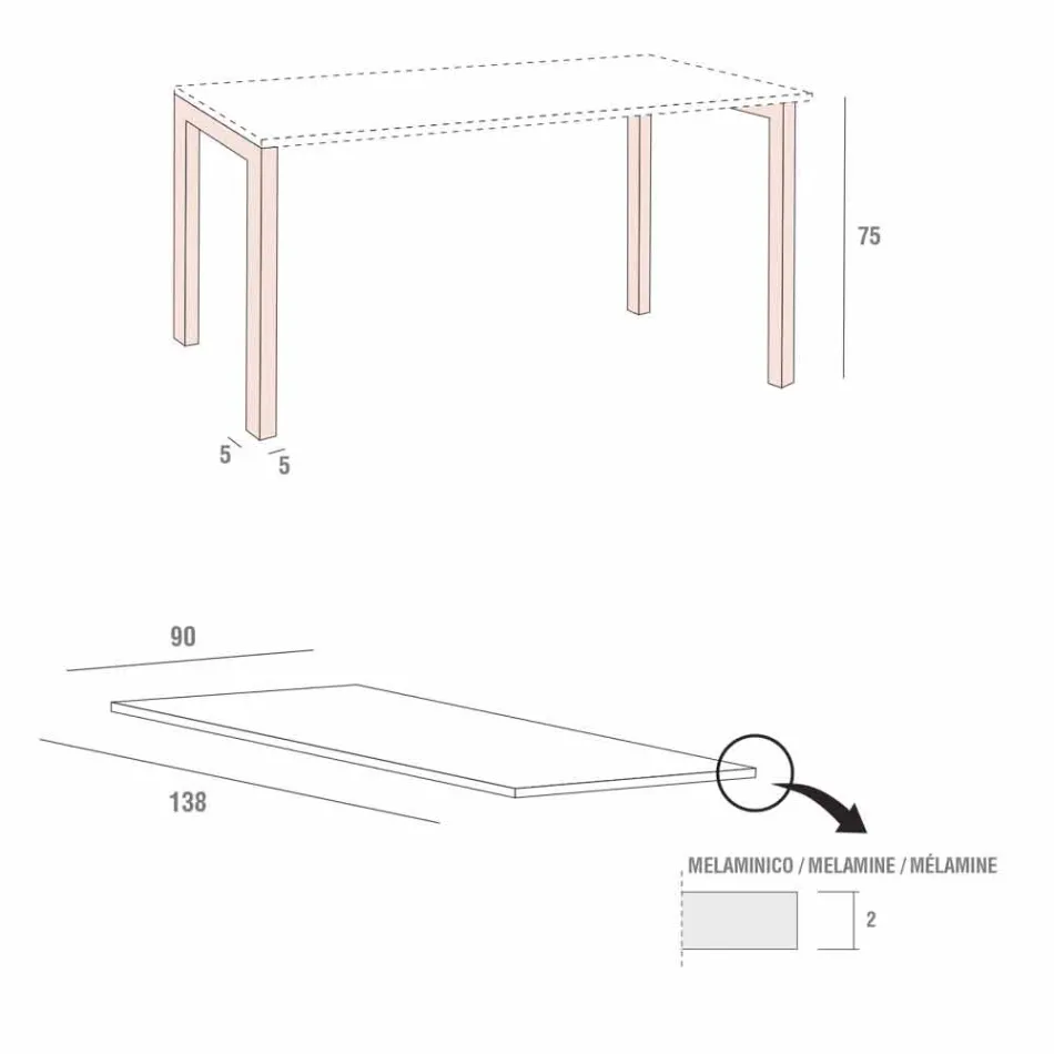 Mesa de comedor en melamina y metal pintado Made in Italy - Remigio Viadurini