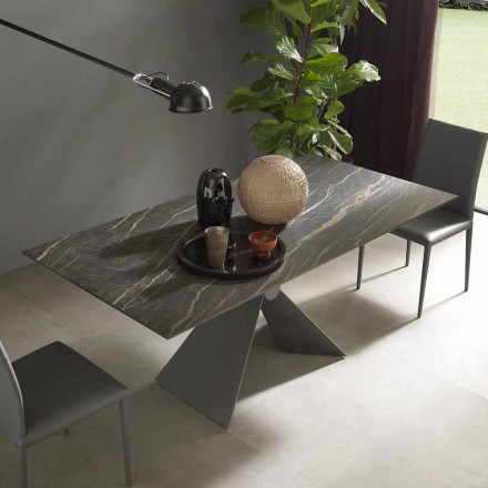 Mesa de comedor de metal y tapa de cerámica Diseño Made in Italy - Anaconda Viadurini