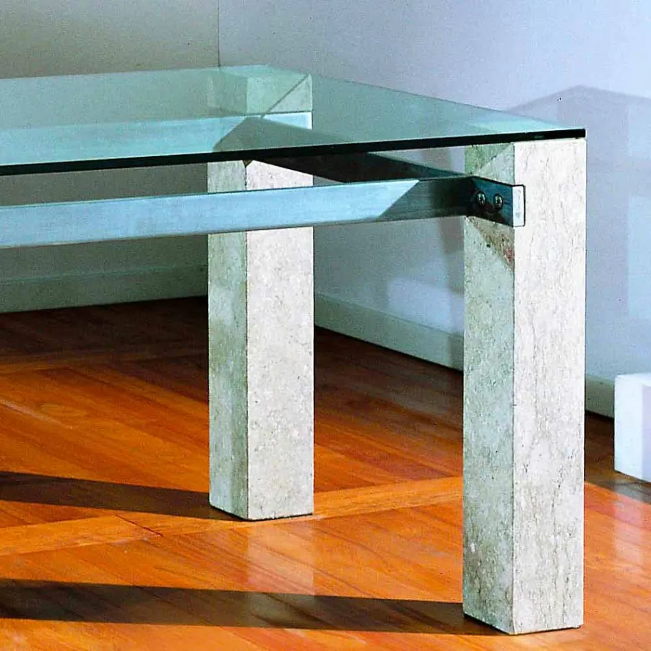 piedra y vidrio mesa de comedor moderno diseño EBEA Viadurini