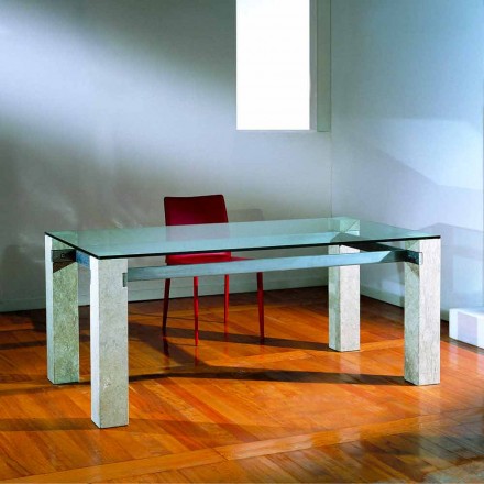 piedra y vidrio mesa de comedor moderno diseño EBEA Viadurini