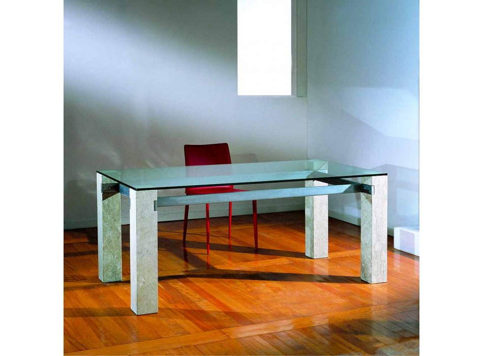 piedra y vidrio mesa de comedor moderno diseño EBEA Viadurini
