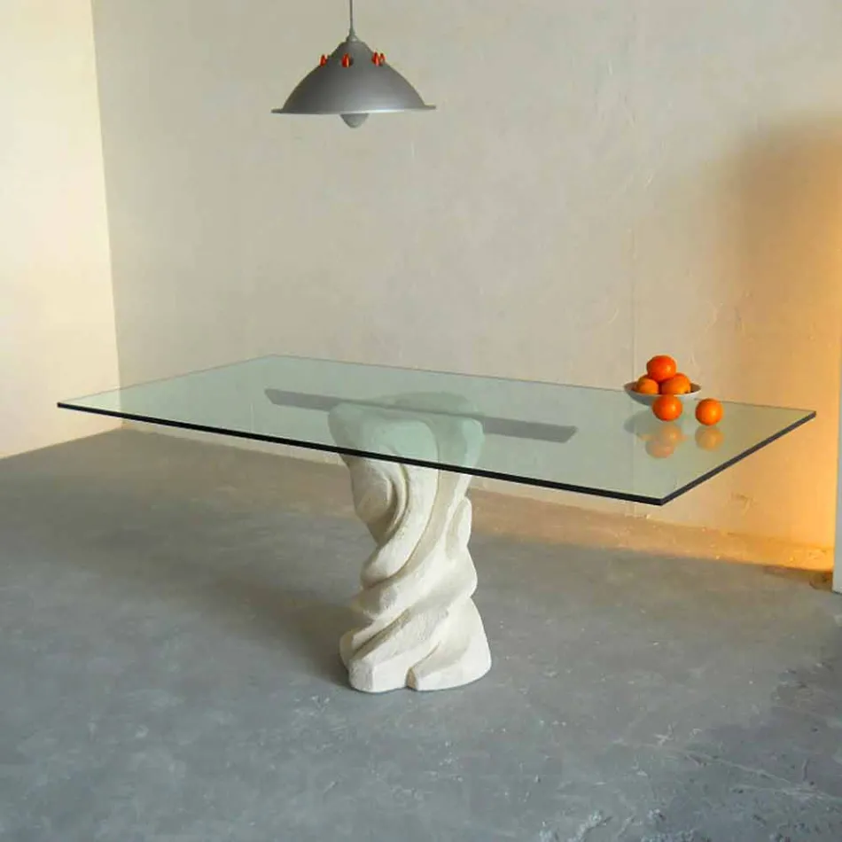 piedra y vidrio mesa de comedor moderno diseño de Urano Viadurini