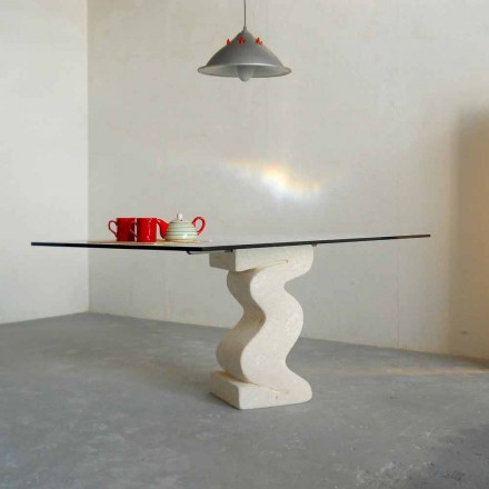 mesa de piedra comida y modernas Anteros de cristal de diseño Viadurini