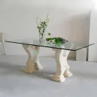 mesa de comedor de piedra y cristal de diseño moderno de la medusa Viadurini