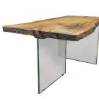 Mesa de comedor en roble secular y base de cristal Made in Italy - Dite Viadurini