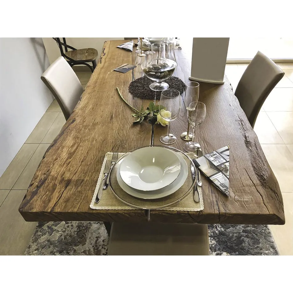 Mesa de Comedor en Roble Secular y Metal Made in Italy - Dite, Pieza Única Viadurini