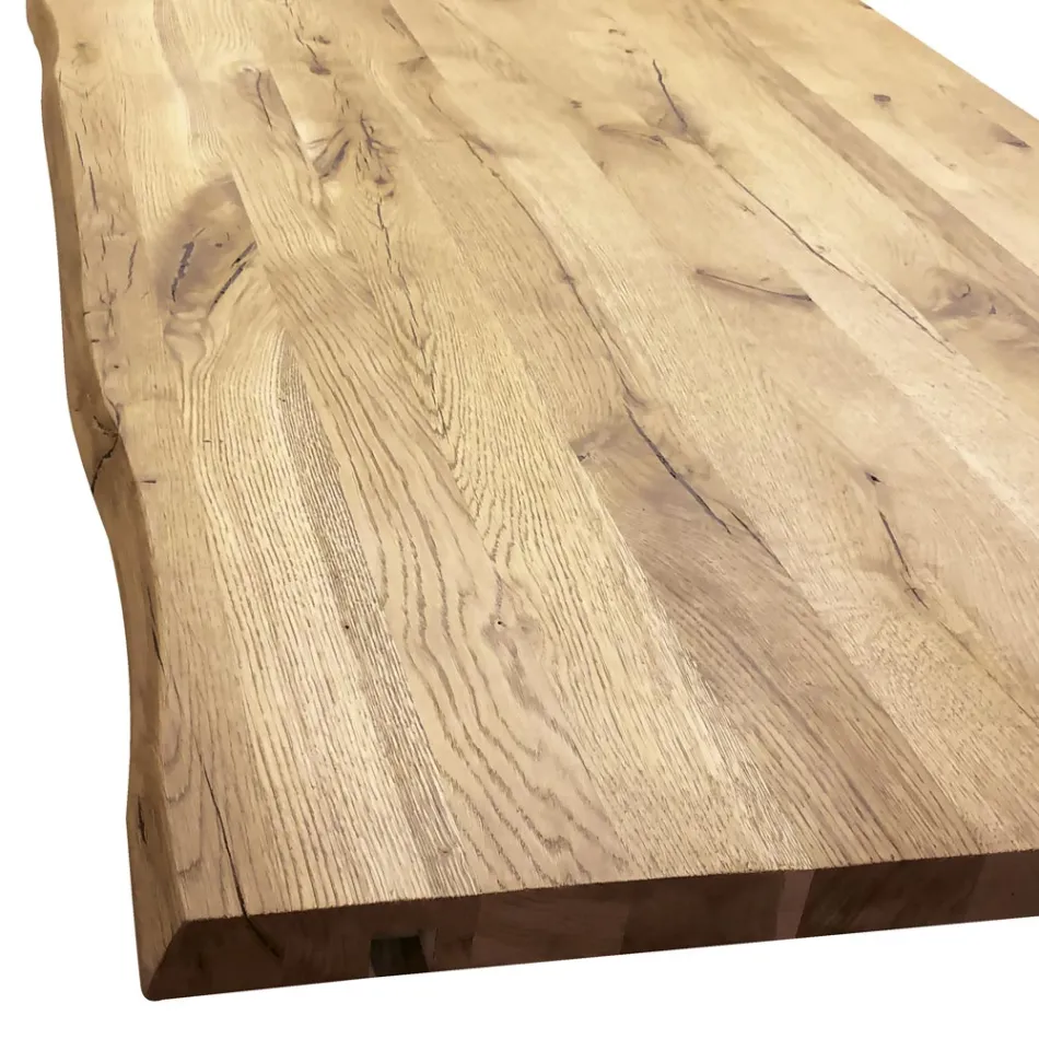 Mesa de comedor en roble chapado Masellato y metal Made in Italy - Riad Viadurini