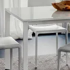 Mesa de comedor en vidrio blanco y metal pintado Made in Italy - Broche Viadurini