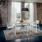 Mesa de comedor en vidrio blanco y metal pintado Made in Italy - Broche Viadurini