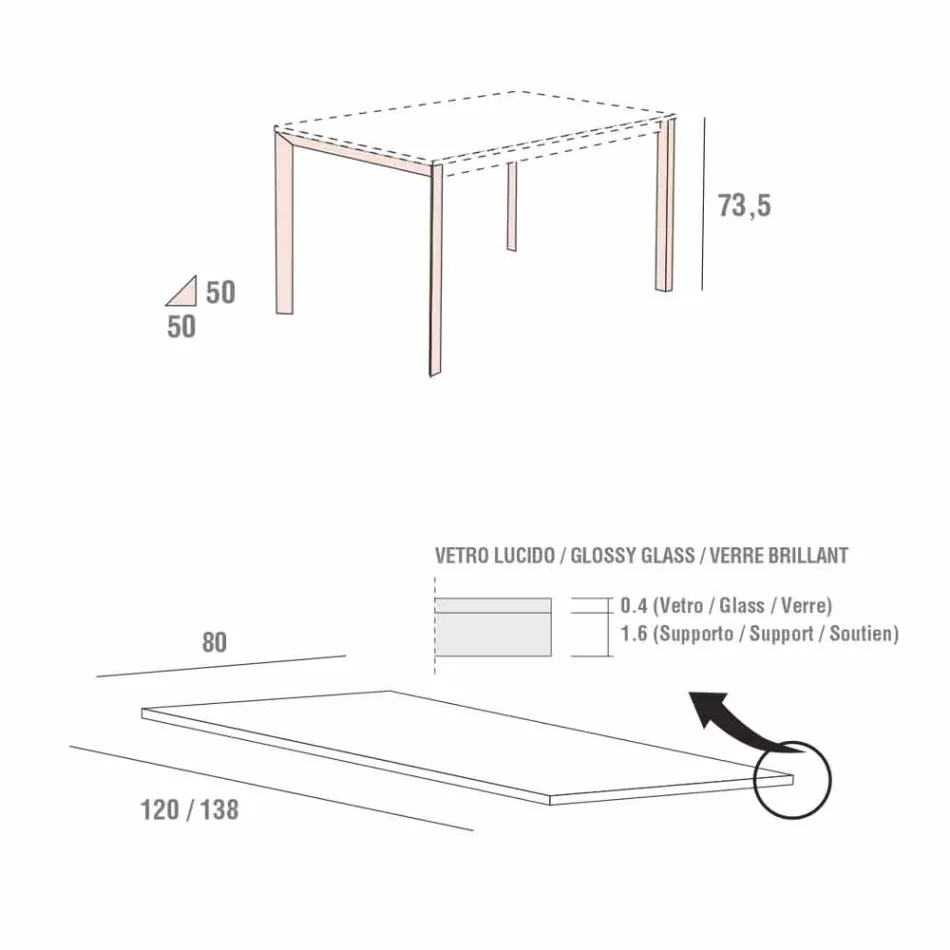 Mesa de comedor en vidrio blanco y metal pintado Made in Italy - Broche Viadurini