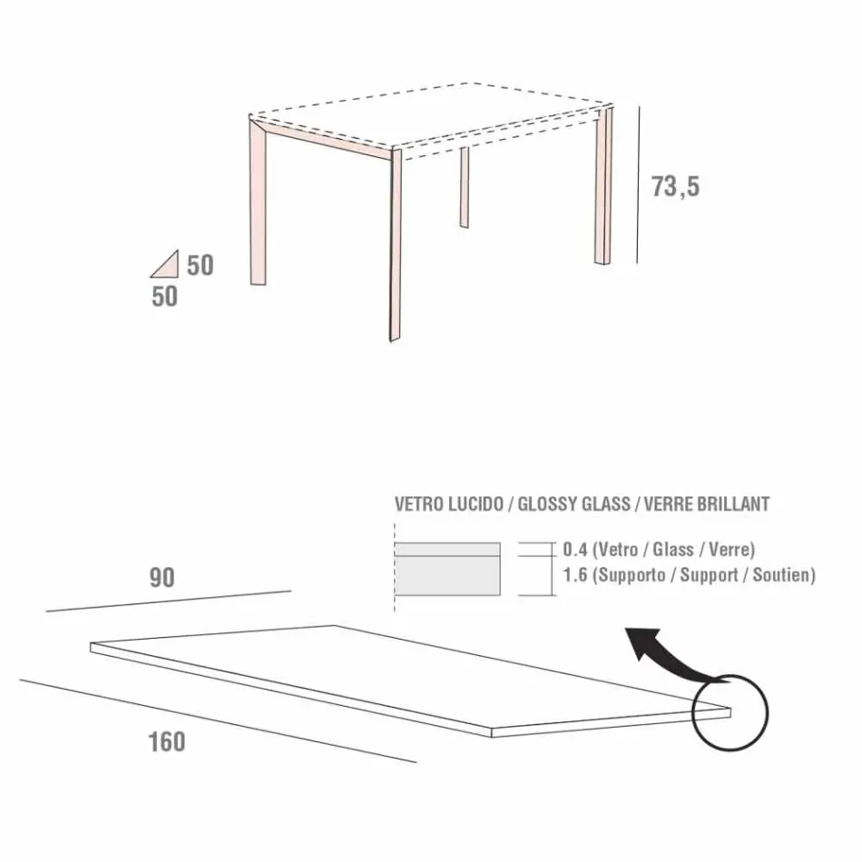 Mesa de comedor en vidrio blanco y metal pintado Made in Italy - Broche Viadurini