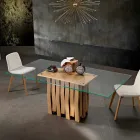 Mesa de comedor en vidrio y madera maciza hecha en Italia, Egisto. Viadurini
