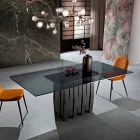 Mesa de comedor en vidrio y madera maciza hecha en Italia, Egisto. Viadurini