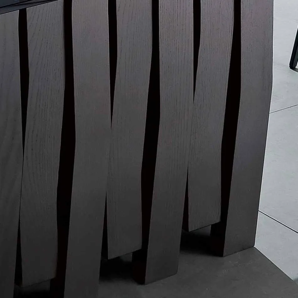 Mesa de comedor en vidrio y madera maciza hecha en Italia, Egisto. Viadurini