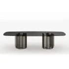 Mesa de comedor moderna de cristal y metal fabricada en Italia - Duna Viadurini