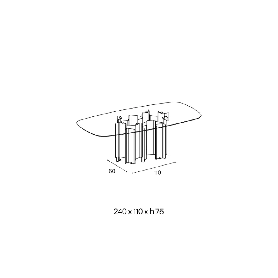 Mesa de comedor moderna de cristal y metal fabricada en Italia - Duna Viadurini