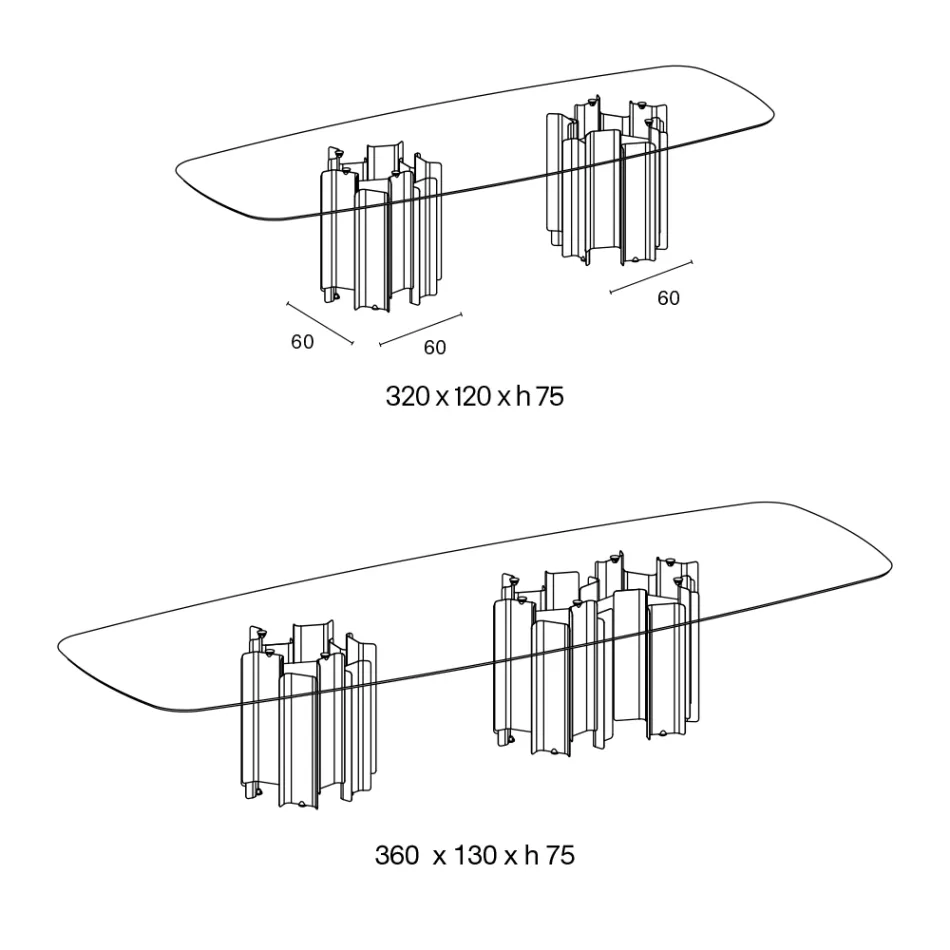 Mesa de comedor moderna de cristal y metal fabricada en Italia - Duna Viadurini