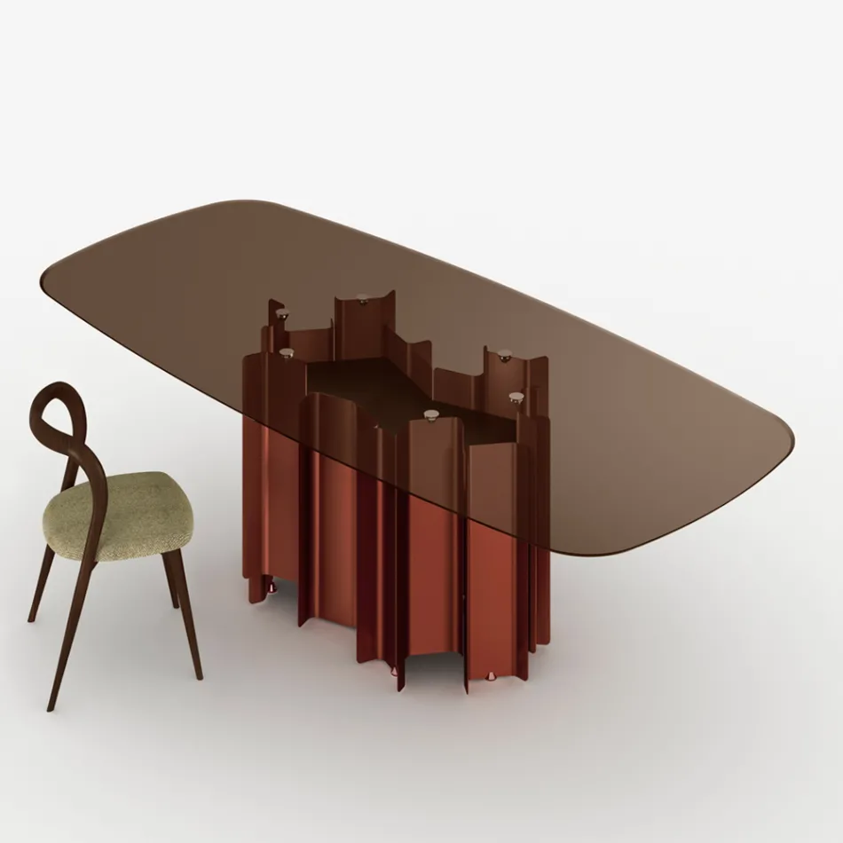 Mesa de comedor moderna de cristal y metal fabricada en Italia - Duna Viadurini