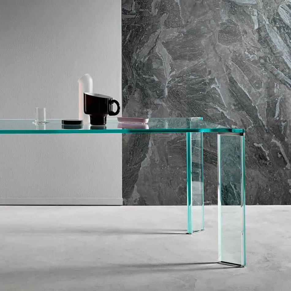Mesa de comedor en cristal extraclaro diseño de lujo 4 dimensiones - Kuduro Viadurini