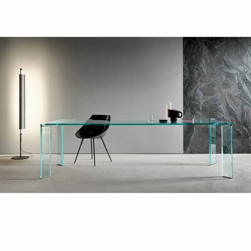 Mesa de comedor en cristal extraclaro diseño de lujo 4 dimensiones - Kuduro Viadurini