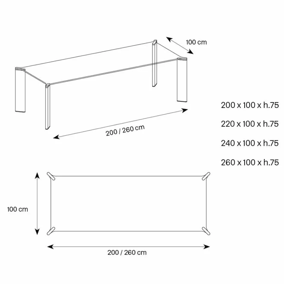 Mesa de comedor en cristal extraclaro diseño de lujo 4 dimensiones - Kuduro Viadurini