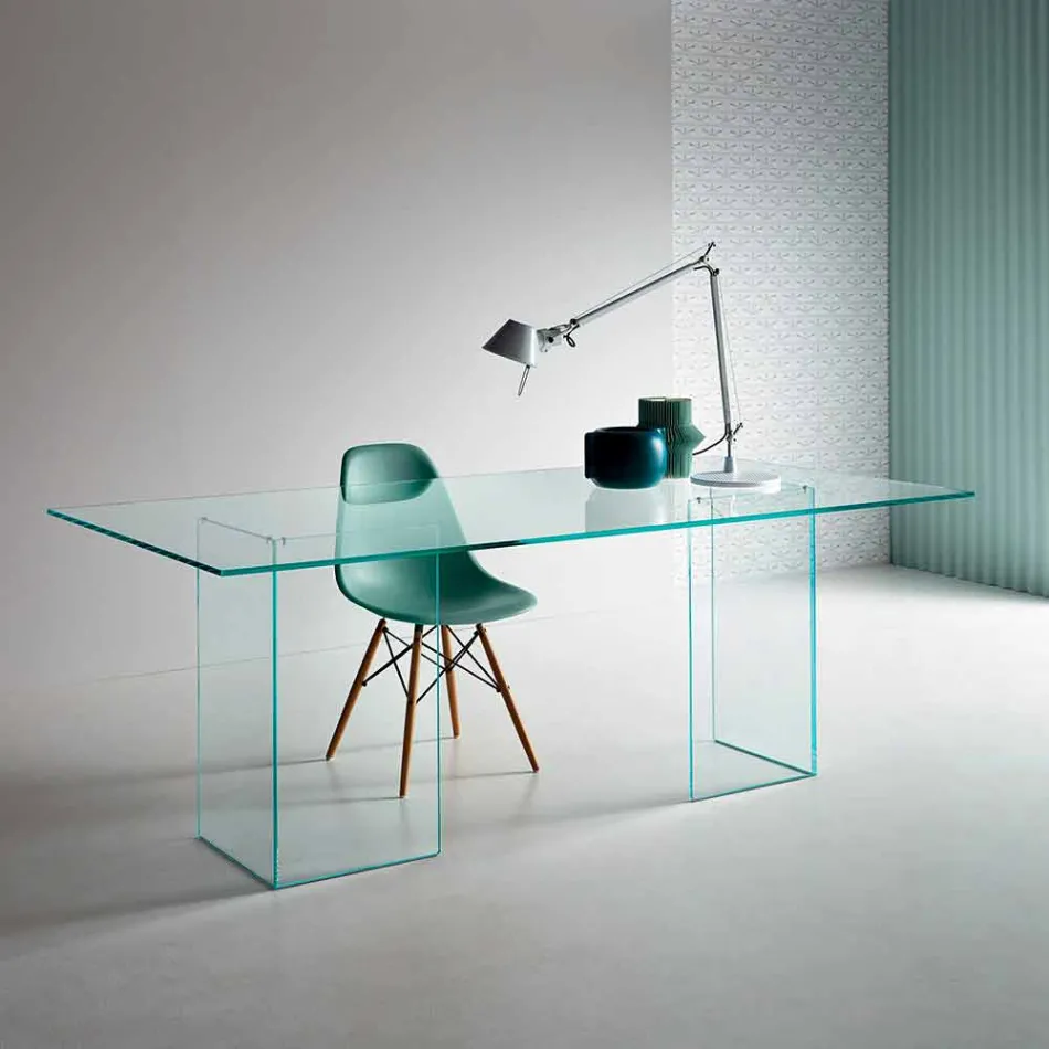 Mesa de comedor de diseño en vidrio extraclaro 8 dimensiones - Pollinare Viadurini