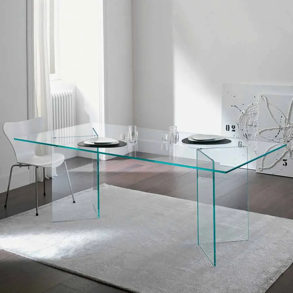 Mesa de comedor de diseño en vidrio extraclaro 8 dimensiones - Pollinare Viadurini