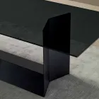 Mesa de comedor en vidrio ahumado o extraligero y metal hecho en Italia - marrón oscuro Viadurini