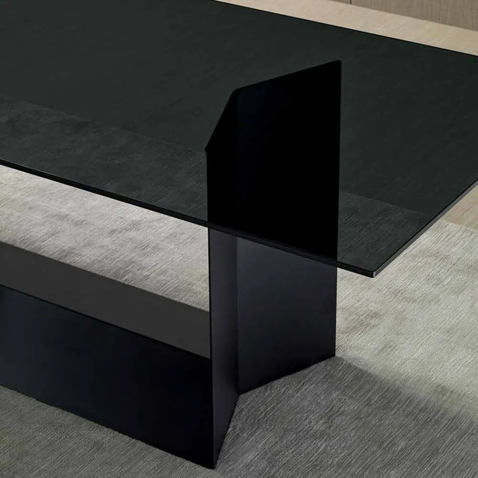 Mesa de comedor en vidrio ahumado o extraligero y metal hecho en Italia - marrón oscuro Viadurini