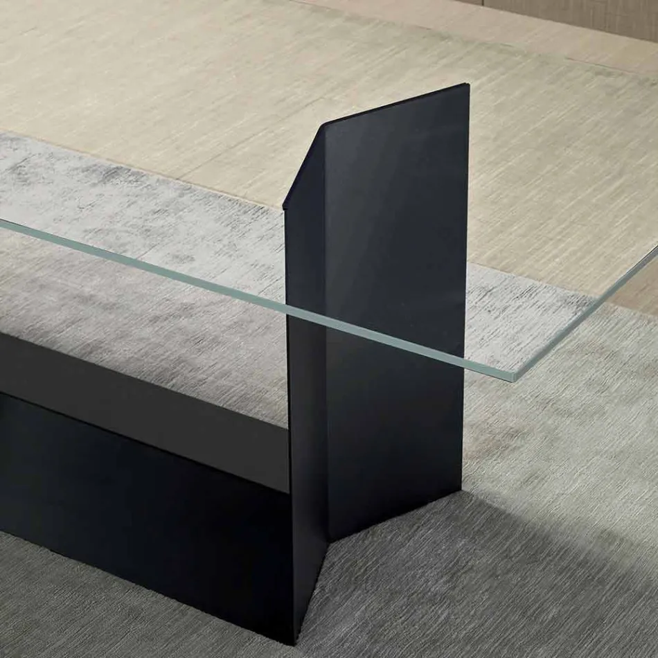 Mesa de comedor en vidrio ahumado o extraligero y metal hecho en Italia - marrón oscuro Viadurini
