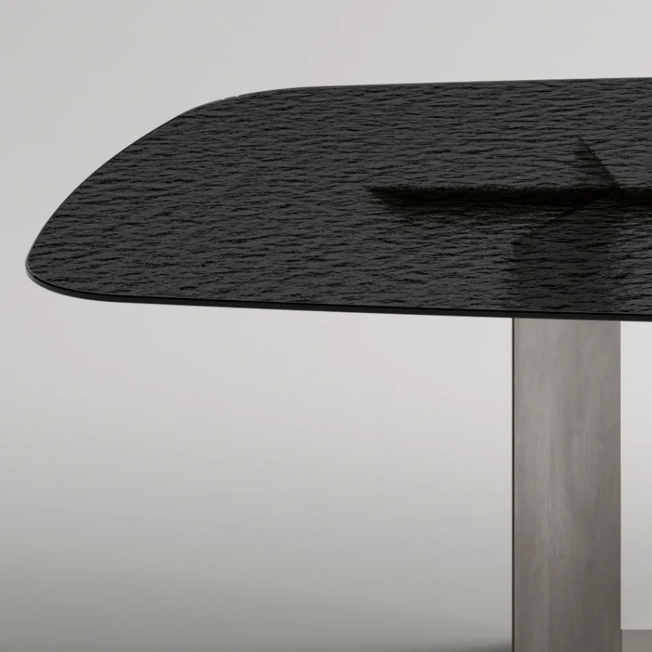 Mesa de comedor de diseño Made in Italy en vidrio fusionado en color bronce o ahumado - Moro Viadurini