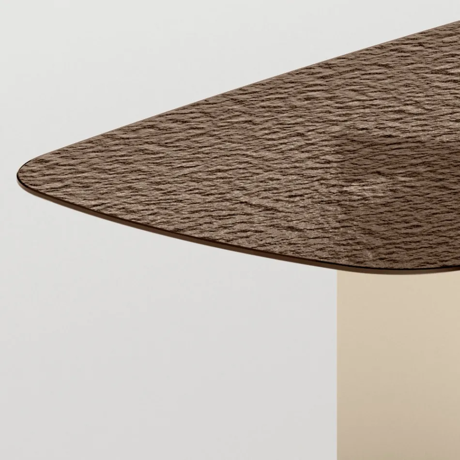 Mesa de comedor de diseño Made in Italy en vidrio fusionado en bronce o ahumado - Moro Viadurini