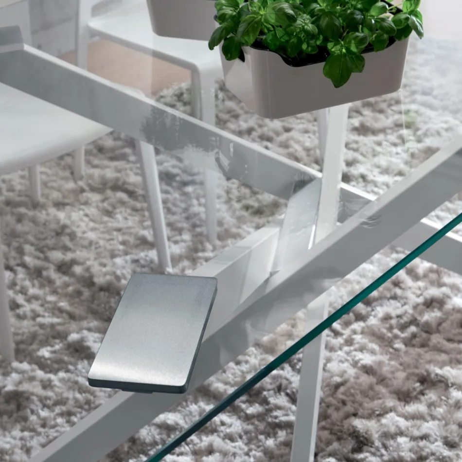Mesa de comedor de lujo de metal y vidrio templado Made in Italy - Carlino Viadurini