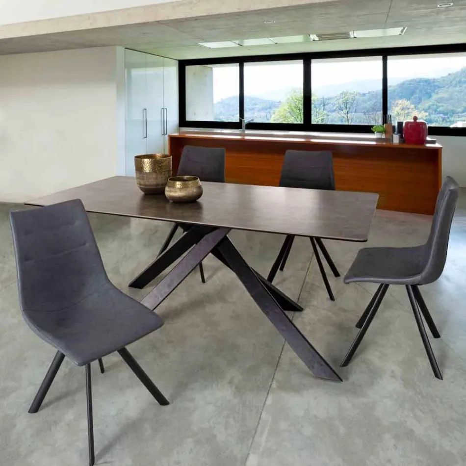 Mesa de comedor moderna con tapa de cristal y cerámica Homemotion - Ringo Viadurini