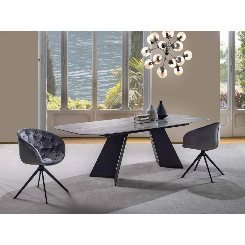 Mesa de comedor moderna con tapa de gres porcelánico - Meduno Viadurini