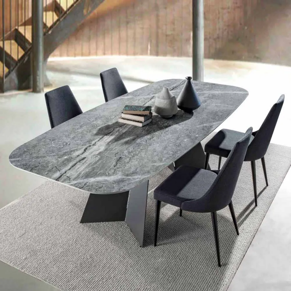 Mesa de comedor moderna con tapa de gres porcelánico - Meduno Viadurini