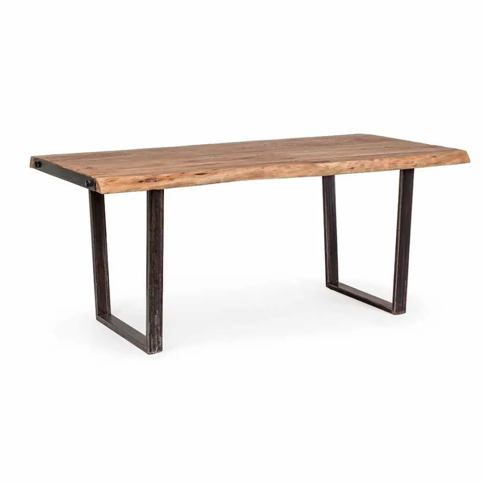 Mesa de comedor moderna en madera de acacia y acero Homemotion - Bingo Viadurini