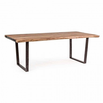 Mesa de comedor moderna en madera de acacia y acero Homemotion - Bingo Viadurini