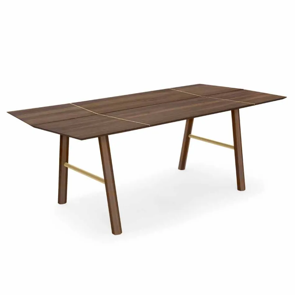 Mesa de comedor moderna de madera de fresno con detalles negros o dorados - Andria Viadurini