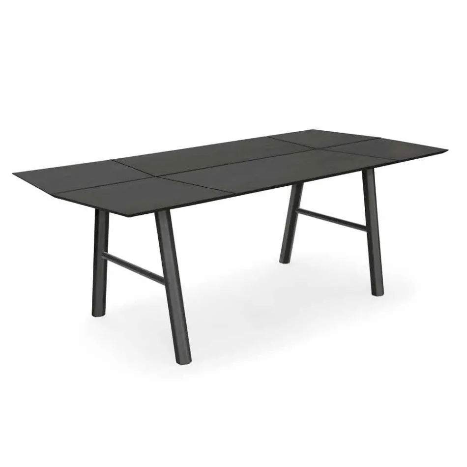 Mesa de comedor moderna de madera de fresno con detalles negros o dorados - Andria Viadurini