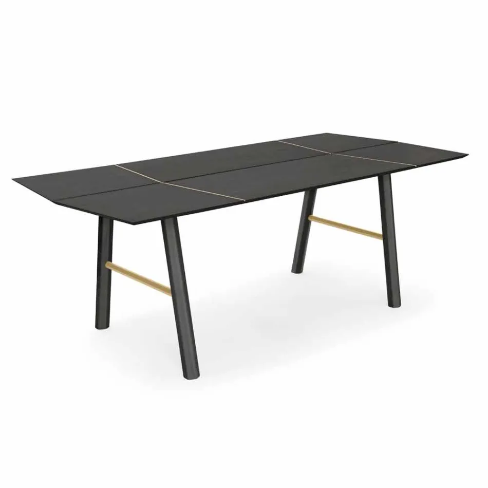 Mesa de comedor moderna de madera de fresno con detalles negros o dorados - Andria Viadurini