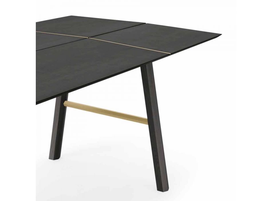 Mesa de comedor moderna de madera de fresno con detalles negros o dorados - Andria Viadurini