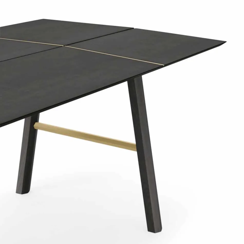 Mesa de comedor moderna de madera de fresno con detalles negros o dorados - Andria Viadurini