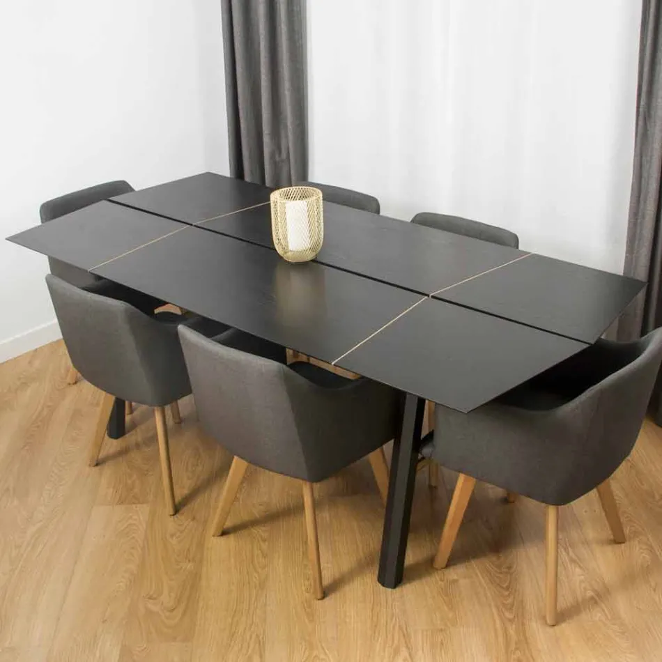 Mesa de comedor moderna de madera de fresno con detalles negros o dorados - Andria Viadurini